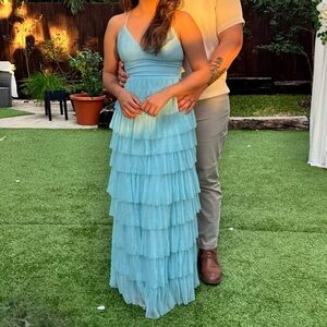 Lulu's Light Blue Tiered Maxi Dress